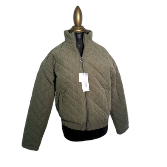 Roxy Women's Quilted Jacket Small Green Zip-Up Puffer Bomber Coat Streetwear NWT - Picture 1 of 6